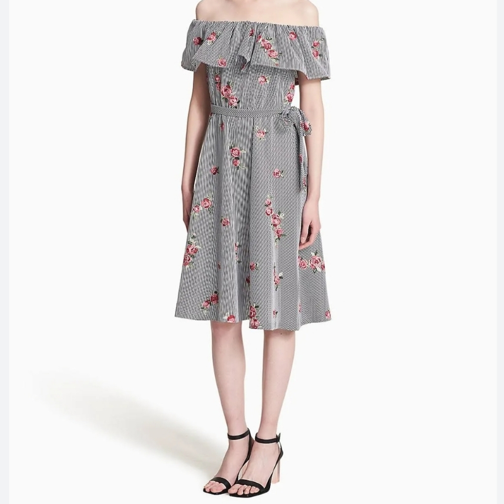 Striped Dress With Embroidered Flowers